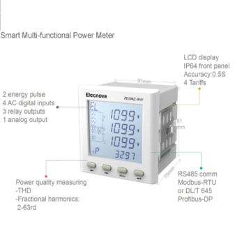 Tre fas LCD -skärm RS485 Power Meter