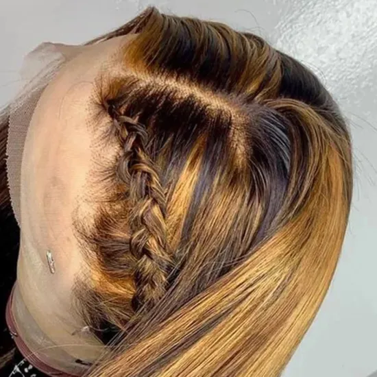 Wholesale Vendors Invisible Knots Honey Brown Blonde Highlight Straight Cuticle Aligned Hair Lace Frontal Wigs