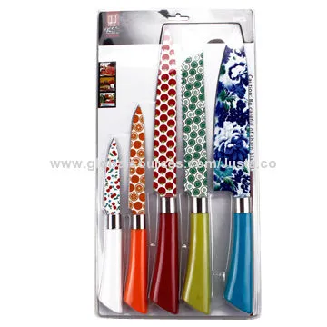 5pcs bright colors non-stick coated kitchen knife sets
