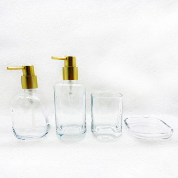 Square transparent bath set glass bottle