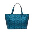 Unique design splicing water cube diamond lattice PU leather geometric tote bag for women