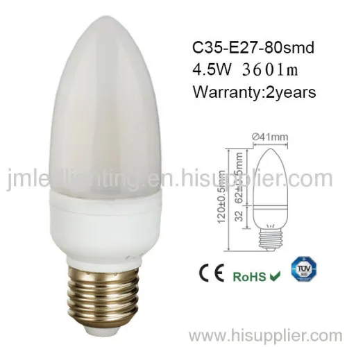 4.5w Led Candle Bulb E27 C35 360lm Milky 