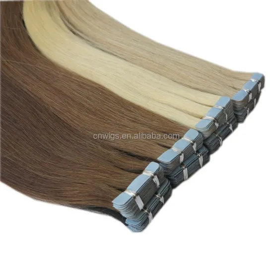 Wholesale Cheap European 100% virgin human hair extensions in dubai double sided remy cuticle tape hair extensions