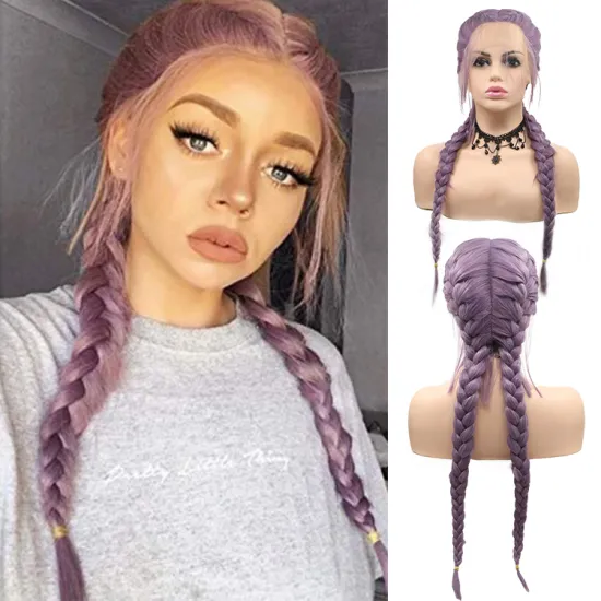 Vigorous long freetress purple african queen wholesale handmade braiding wig synthetic cornrow braid lace front wigs baby hair