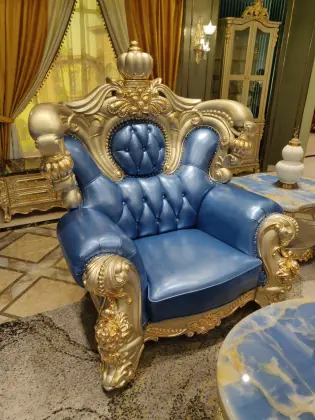 luxury wooden carved furniture leather European sofa