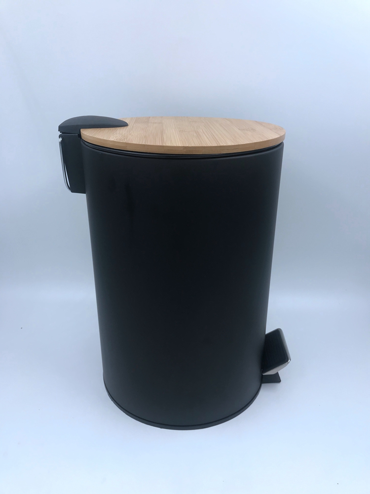 Metal Bamboo lid Trash Can