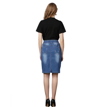 Rose Embroidery Slit Women Denim Jeans Skirt