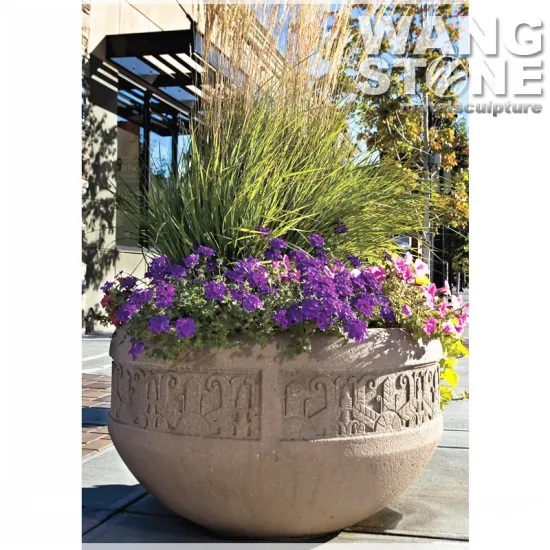 Round Stone Flower Pot for Garden Decoration