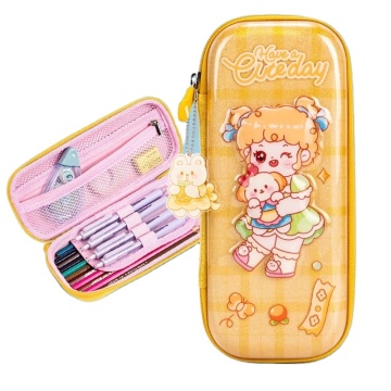 High-Quality Deli BC308 Yellow Puff Girl Clear Pencil Case for Students