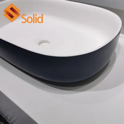White Round Oval Solid Surface Integrated Bathroom Sink