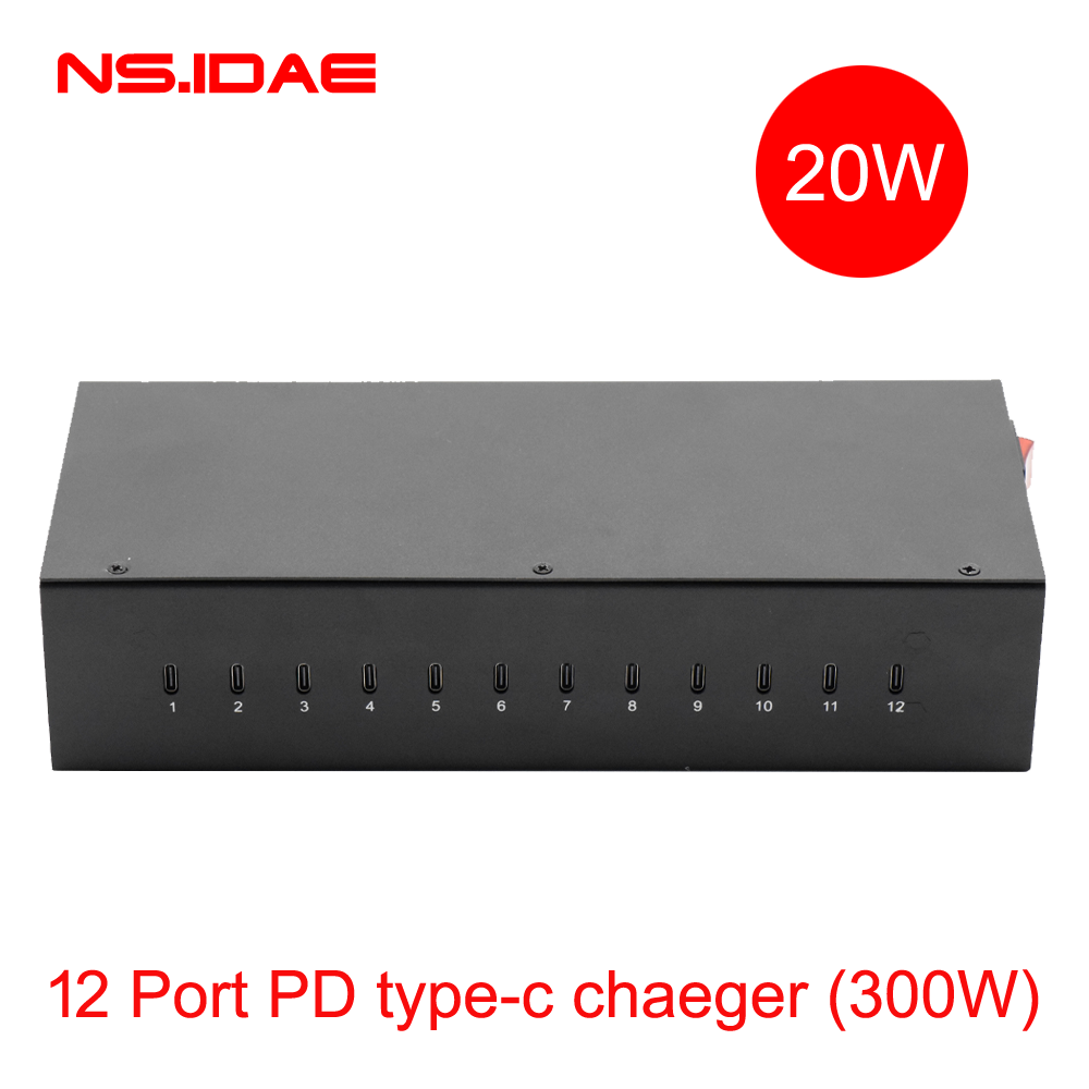 12 포트 타입 C PD+QC 충전기 5-12vadaptive Fast Charging