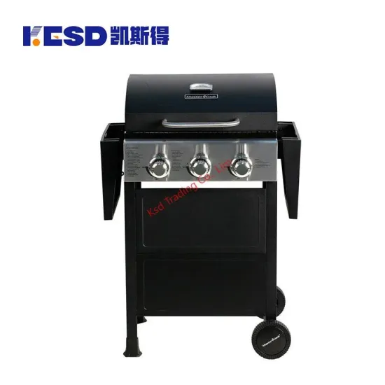 Outdoor Garden Kitchen 3 Burners Double Shelves Cold Rolled Steel Gas BBQ Grill