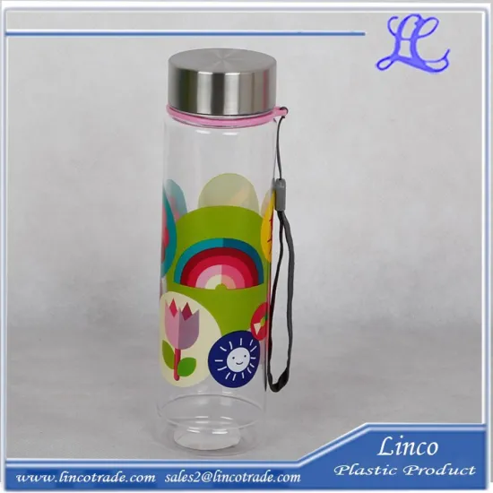 Portable Plastic Water Bottle With Stainess Steel Lid