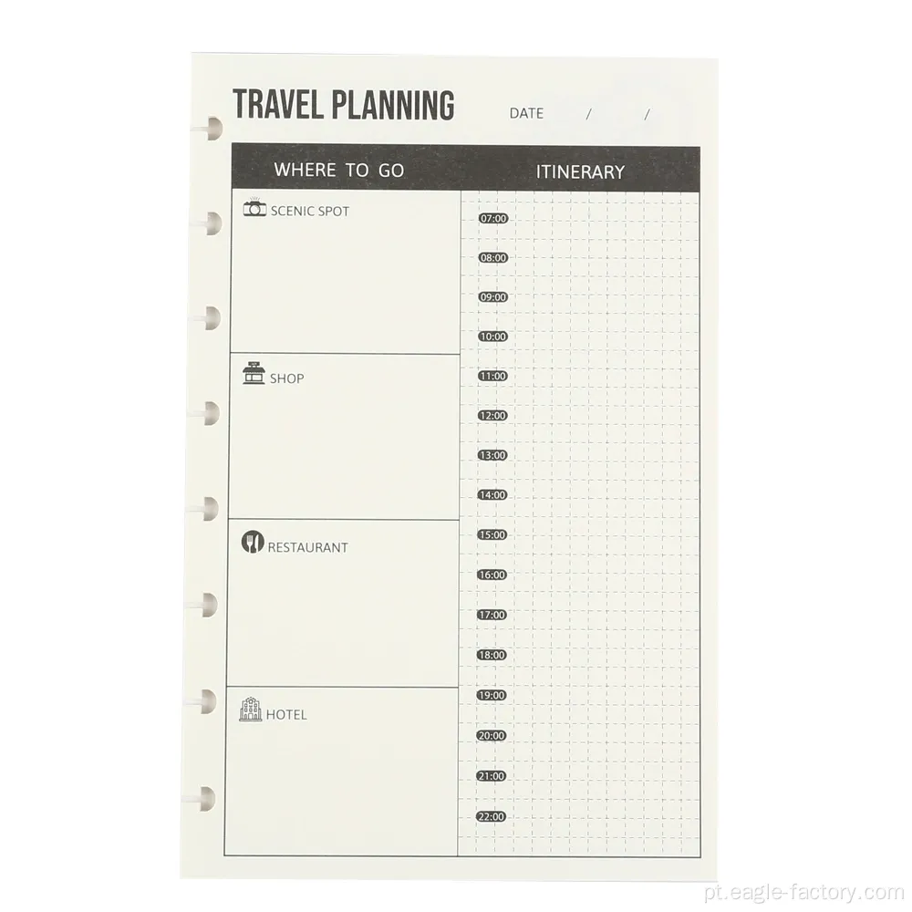 Reabastecimento do planejador de viagens para caderno de disco