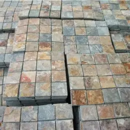 Rusty Slate Mosaic Tile, Natural Split Finish/3x3 inches (75x75mm)/12x12-inch Chip/for Sheet/Meshed