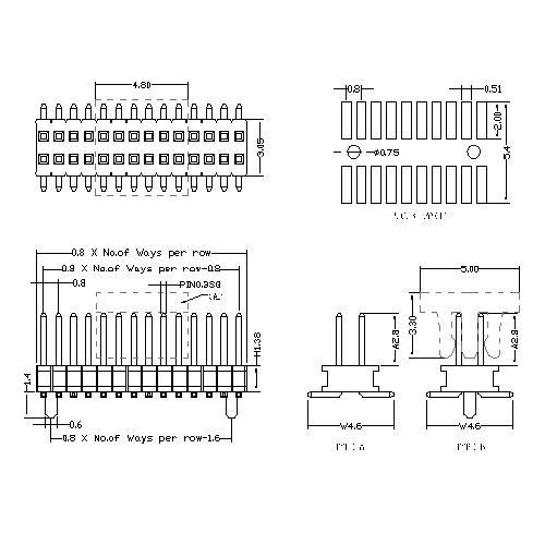 0.8 mm Pin Header Dual Row SMT Type-5 PHAM01-XXD