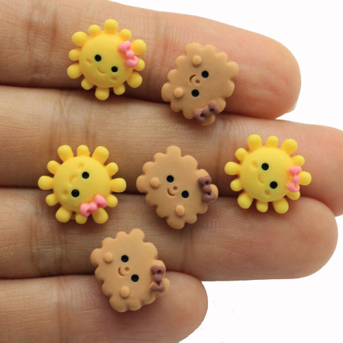 Cartoon Smiling Yellow Sunflower Resin Cabochon Brown Biscuit Flatback Beads Ornament Slime DIY Deco Jewelry Embellishment Shop