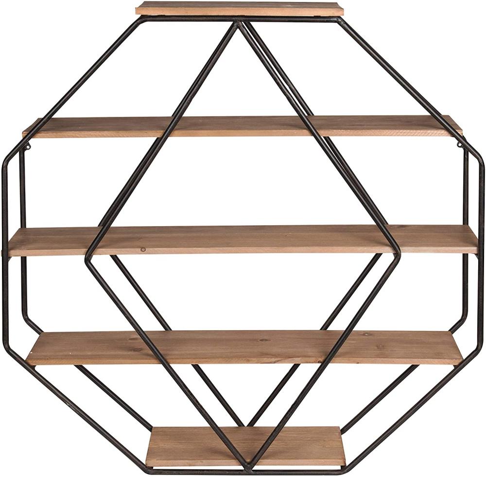 Large Octagon Shaped Floating Wood Book Wall Shelves