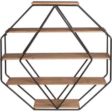 Large Octagon Shaped Floating Wood Book Wall Shelves