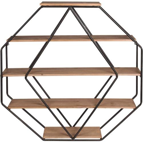 Large Octagon Shaped Floating Wood Book Wall Shelves