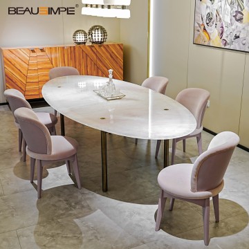 Meja Makan Oval Mewah Ringan Perpaduan Kristal-Logam