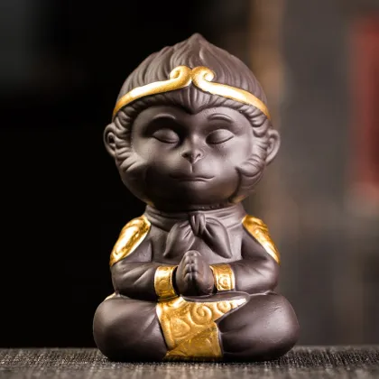 China Purple Clay Wukong Statue Tea Pet