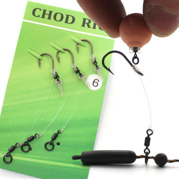 3pcs Ready Tied Chod Rig Carp Fishing Kit with Barbed Hooks and Filament Line
