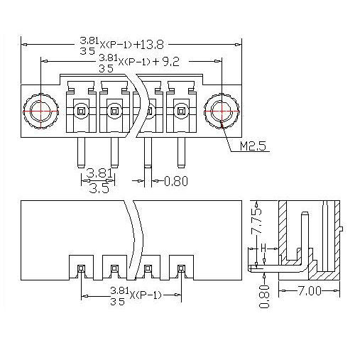 AT2500R-3.5／3.81XXXX-FGS Plug-in Terminal Block Right-Angle WF Pitch3.5／3.81