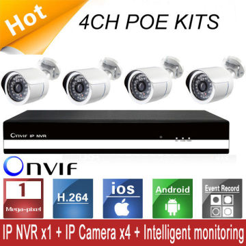 Poe Bullet High Resolution Nvr Kit , 1 Megapixel Motion Detection Ip Camera