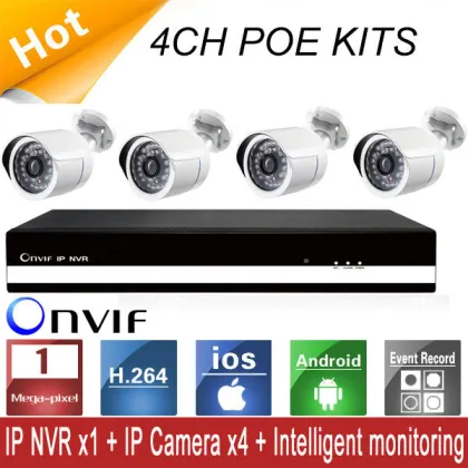 H.264 4ch Poe 1mp Surveillance Camera Systems P2p Video Push Ip Camera
