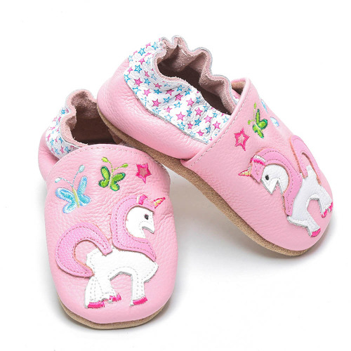 Scarpe in morbida pelle per bambina unicorno