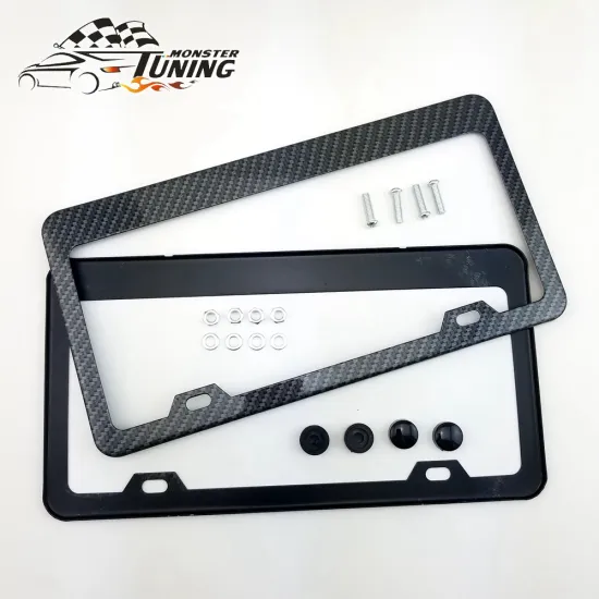 Tuning Monster 2pcs Carbon Fiber Steel License Plate Frame Tag Cover Holder for Auto Truck Vehicles for American Car