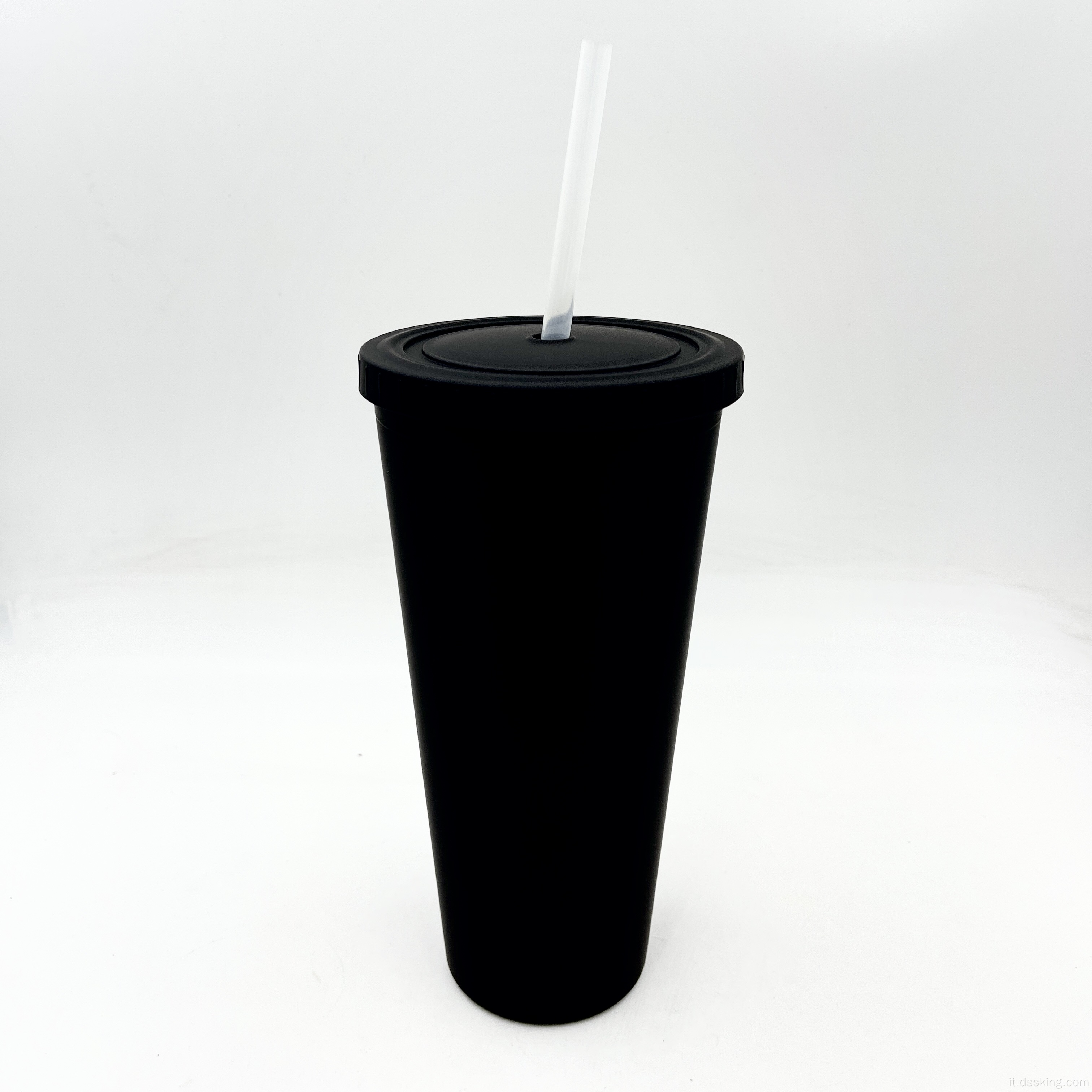 Sensazione di gomma Tumbler a doppia parete in plastica nera per bicchiere di paglia da 22oz/24 once/650 ml