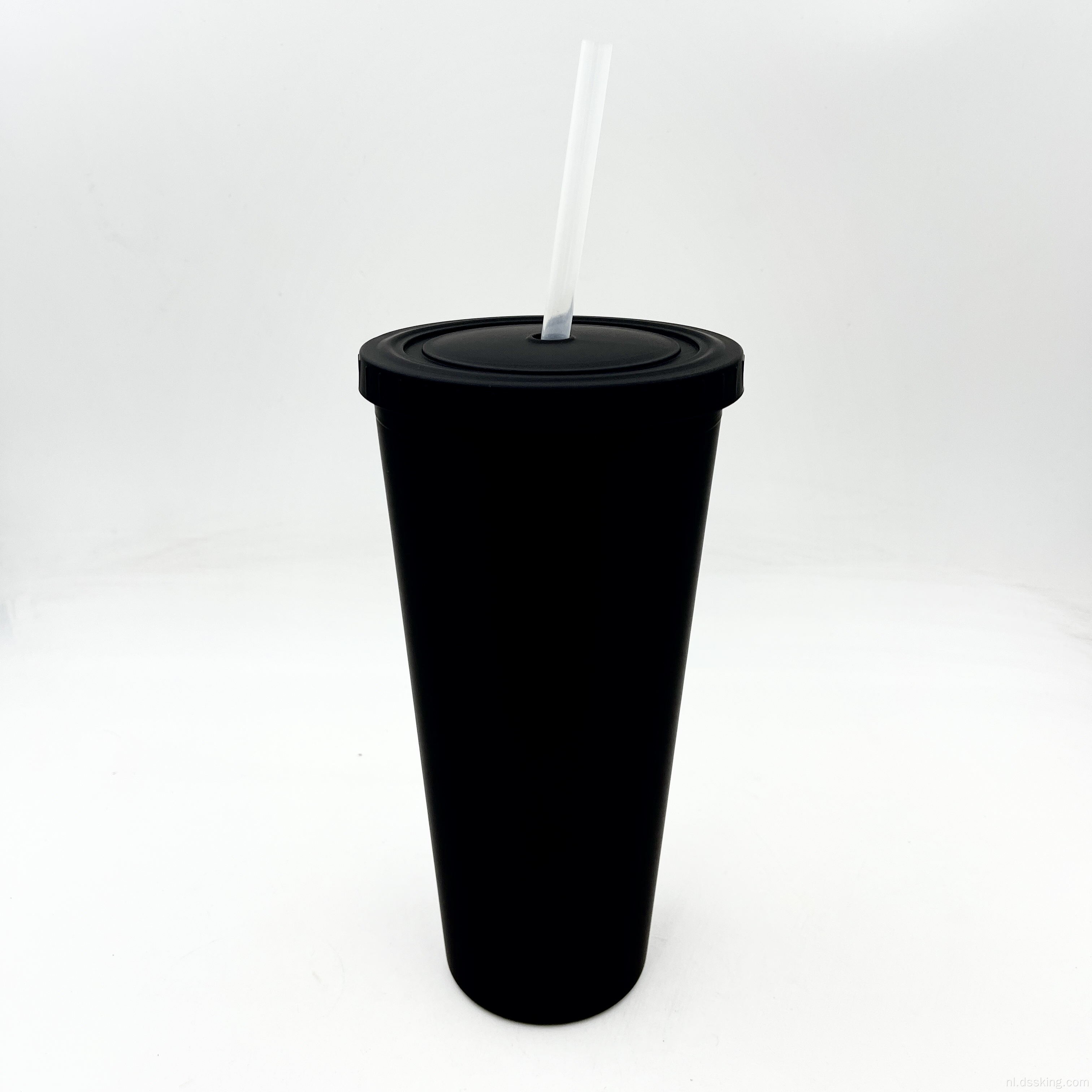 Rubber gevoel zwart plastic dubbele wandtuimelaar voor 22 oz/24oz/650 ml stro buimelaar