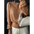 All wool knit cardigan with puffed sleeves