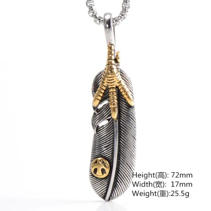 Animal Design Eagle Claw Feather Pendant Necklace