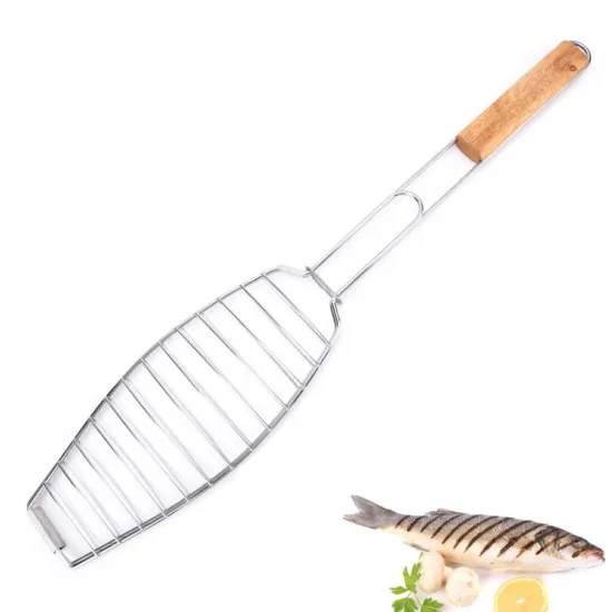 JHY Wooden Handle Reusable BBQ Kabob Grill Baskets - Popular Selling Kitchen Cooking Accessory