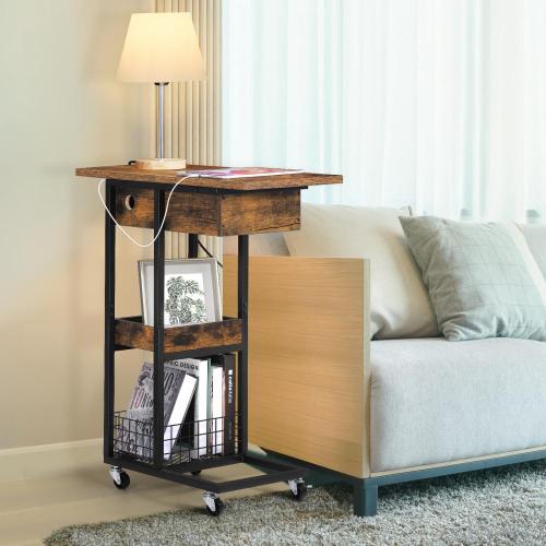 Floating Shelves Sofa Table with Storage Basket Rolling Casters Supplier