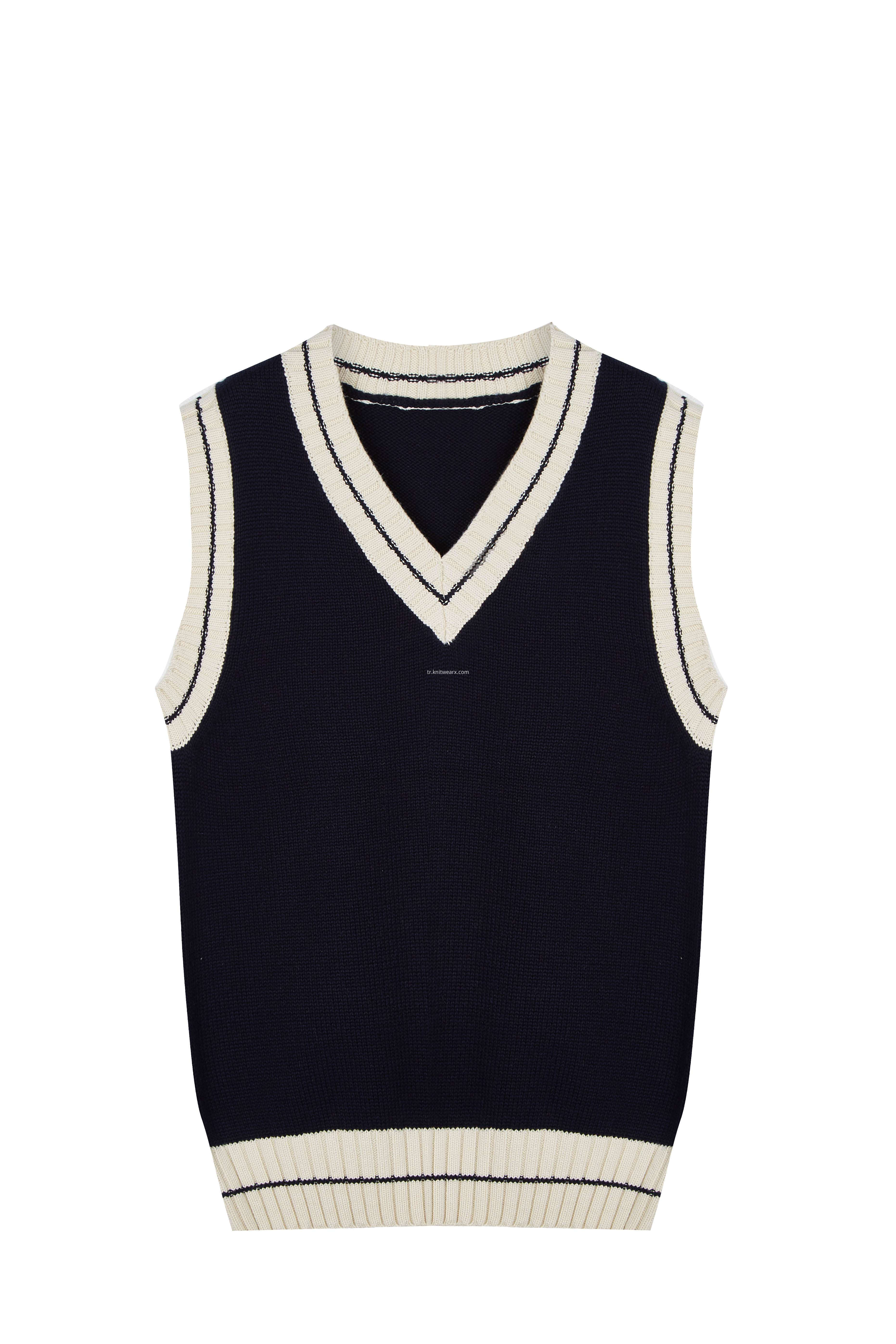 Boy's Knitted Contrast Edge V-Neck School Vest