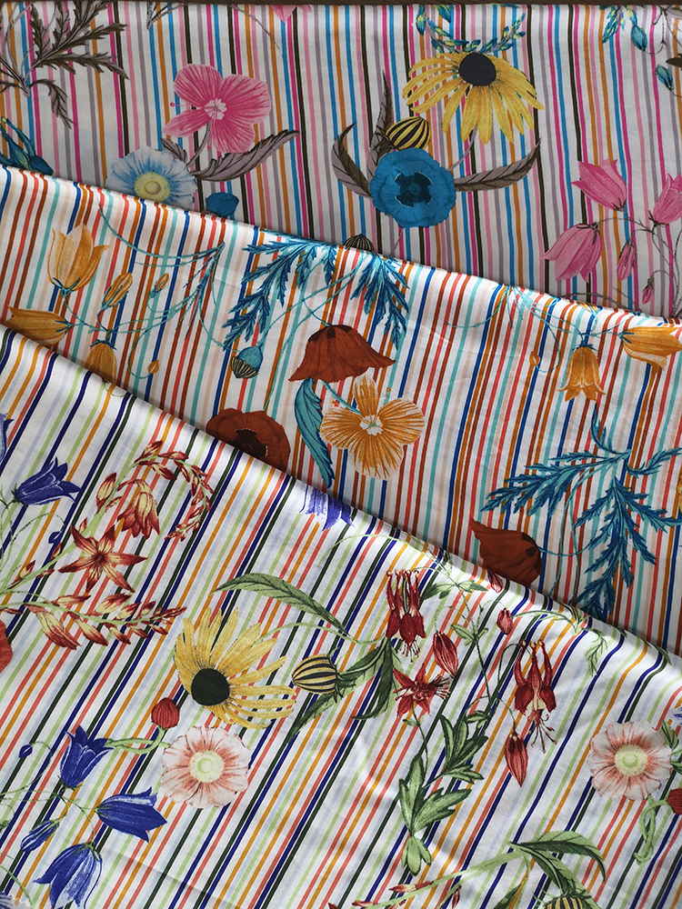 Stripe Flower Rayon Challis 30S Printing Woven Fabric