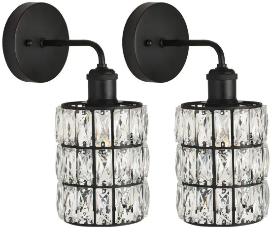 2 Pack Modern Black Finish Crystal Wall Lamps Sconces