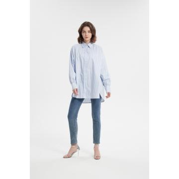 Poplin blouse white blue stripe shirt