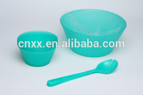 7sets Food grade unbreakable Plastic salad bowl with big fork and spoon