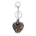 Yellow Tiger Eye Stone Heart Antique Silver Dragon Gemstone Pendant (32x42mm) Necklace 45cm Black Cord