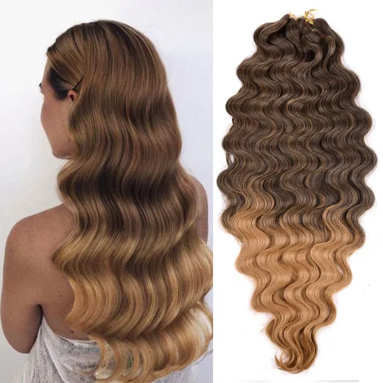 Wholesale Body Wave Crochet Braiding Pre Feathered Hybrid Long Ombre Brown Black Water Wave Braids Synthetic Hair Extensions