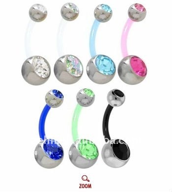 Flexible banana barbell colorful crystal navel ring body jewelry