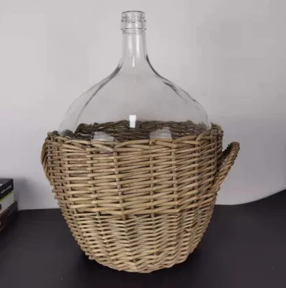custom glass bottle vase with rattan wrapped basket