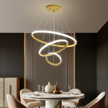 Modern Luxury Acrylic LED Pendant Lamp - Golden Three Circles for Living Room