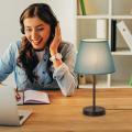 Bedside Desk Lamp with Blue Linen Lampshade