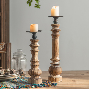 Porta candelastici in legno retrò vintage - classico decorazione del matrimonio naturale